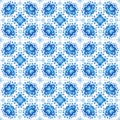 Blue floral ornament on white tile