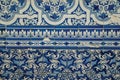 Blue floral pattern hand-painted in baroque style on ceramic tiles