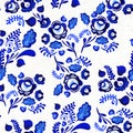 Blue floral seamless pattern in Russian gzhel background