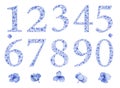 Blue floral watercolor hydrangea numbers set.