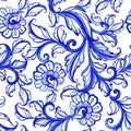 Blue floral watercolor texture pattern with flowers.