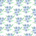 Blue flower bouquet seamless pattern. Hand-painted watercolor floral illustration.