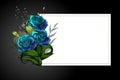 Blue flower bouquet on white frame with black border strict postcard template