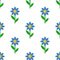 Blue Flower Flat Icon Seamless Pattern