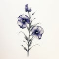 Blue Flower Ink Drawing: Dark White And Violet Tattoo Minimalism