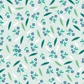 Blue flower and leaves seamless pattern