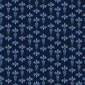 Indigo blue flower motif Japanese style. pattern. Hand drawn dyed floral damask textiles. Decorative art nouveaux home Royalty Free Stock Photo