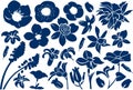 Blue Flower Silhouette Vector Illustration Pattern