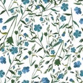 blue flower spring pattern set twigs buttercups green buds