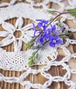 Blue flower on wooden table