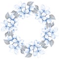 Blue flower wreath. Elegant floral elements. Watercolor style