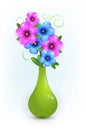 Blue flowers in green vase