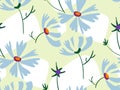 Blue flowers light green seamless pattern vector floral design primitive scandinavian Royalty Free Stock Photo