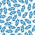 Blue flowers seamless pattern, floral background, Abstract background with simple small blue flowers, leaves. Subtle ornament