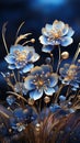 Blue flowers vase extreme metal details Royalty Free Stock Photo