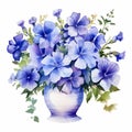 Accurate And Detailed Watercolor Blue Flowers In Vase Illustration Royalty Free Stock Photo