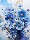 Blue Flowers in a Vase with White Liquid Marble Royalty Free Stock Photo