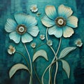 Sculptural Paintings Of Blue Flowers On A Textured Blue Background