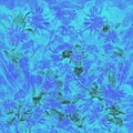 Blue flowers watercolor artwork as background, colorful hand drawn illustration, creative artwork