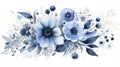 Blue flowers watercolor illustration. Manual composition. Spring blossom. Generative AI