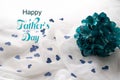 Blue flowers on White satin texture background for Happy Fathers Day greeting card