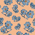 Blue Flowers Yellow Background Flowering Plants Seamless Pattern Textile Cover