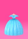Blue fluffy ball dress for special events on pink background 3D illustration