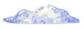 Blue fluffy cloud with white dots, hand drawn watercolor illustration