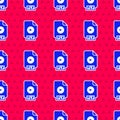 Blue FLV file document video file format. Download flv button icon isolated seamless pattern on red background. FLV file Royalty Free Stock Photo