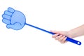 Blue fly swatter in hand Royalty Free Stock Photo