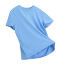 Blue flying t-shirt isolated on white. Single object