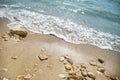 Blue foam waves on sea beach Royalty Free Stock Photo