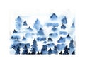 Blue foggy spruce forest landscape