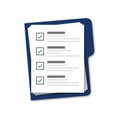 Blue folder with checklist isolated vector on white background. Blue vector folder with document. Vector assessment template