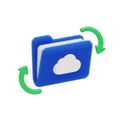 Blue folder with cloud icon and green arrows indicating data transfer or synchronization Royalty Free Stock Photo