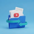 Blue Folder with Documents and You Tube Icon and Refresh Arrows papers youtube Royalty Free Stock Photo