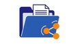 Blue folder icon with a document peeking out, featuring lines indicating text. Thre Royalty Free Stock Photo