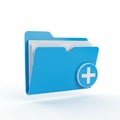 Blue folder icon with an open tab design is depicted, containing white papers. A Royalty Free Stock Photo