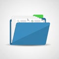 Blue folder icon with organized documents and settings interface Royalty Free Stock Photo
