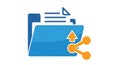 Blue folder icon with papers peeking out, featuring an orange share symbol and Royalty Free Stock Photo