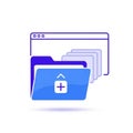 Blue folder icon with a plus sign on the front, symbolizing adding or uploading files. Behind the Royalty Free Stock Photo