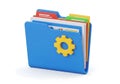 Blue folder icon with yellow gear symbol representing settings or configuration Royalty Free Stock Photo