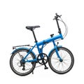 Blue folding bicycle with a compact frame, small wheels, and a high, adjustable seat. Royalty Free Stock Photo