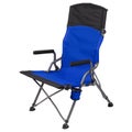 Blue folding chair with a metal frame, in the unfolded state, on a white background Royalty Free Stock Photo