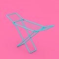 Blue Folding Metal Clothes Drying Rack in Duotone Style. 3d Rendering