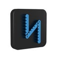 Blue Folding ruler icon isolated on transparent background. Black square button.