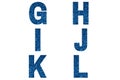 Blue font Alphabet g, h, i, j, k ,l made of blue sparkle background.