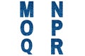 Blue font Alphabet m, n, o, p, q ,r made of blue sparkle background.