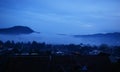 blue foogy morning in lembang bandung, looks mountains