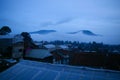 blue foogy morning in lembang bandung, looks mountains